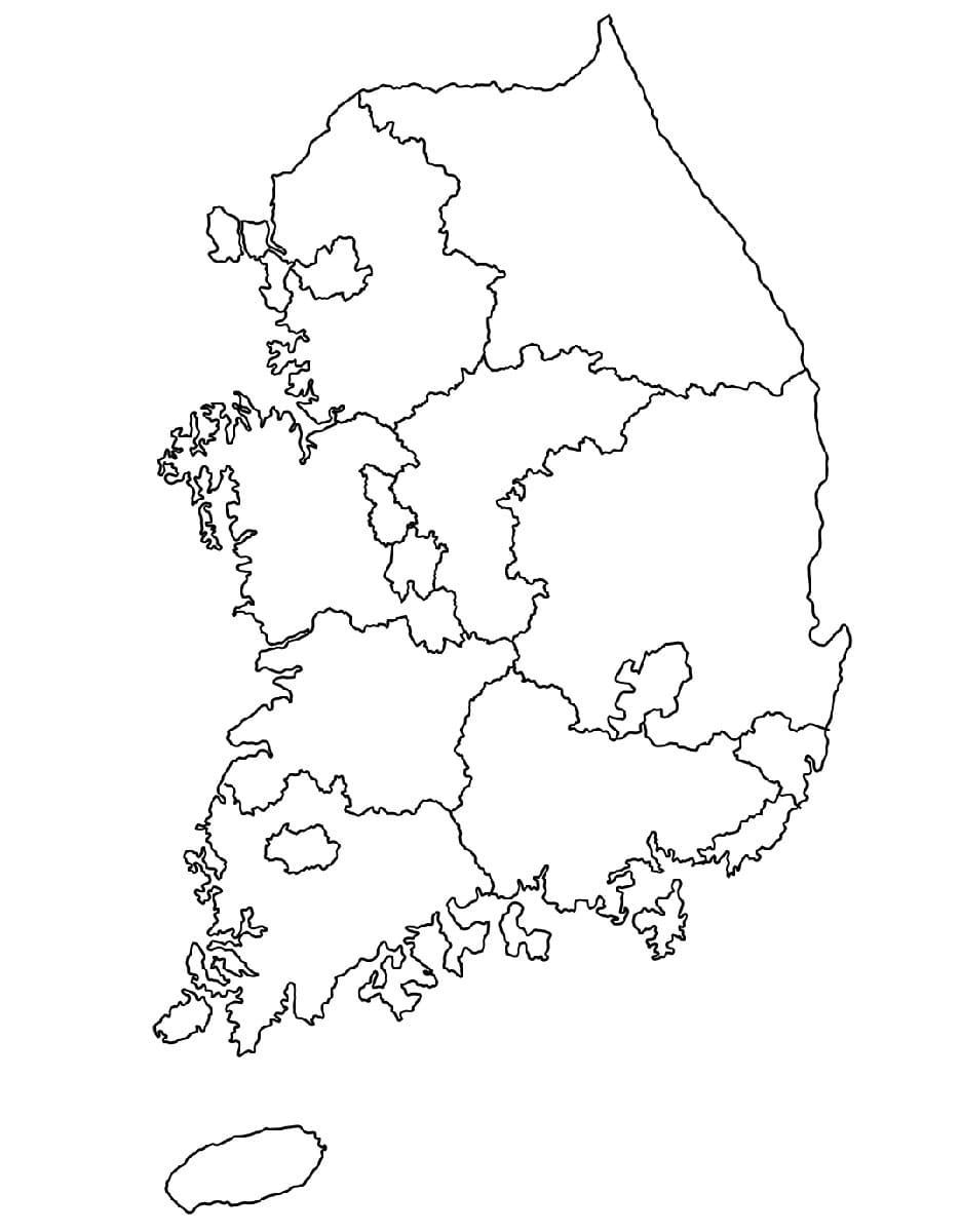 Printable Map of South Korea coloring page