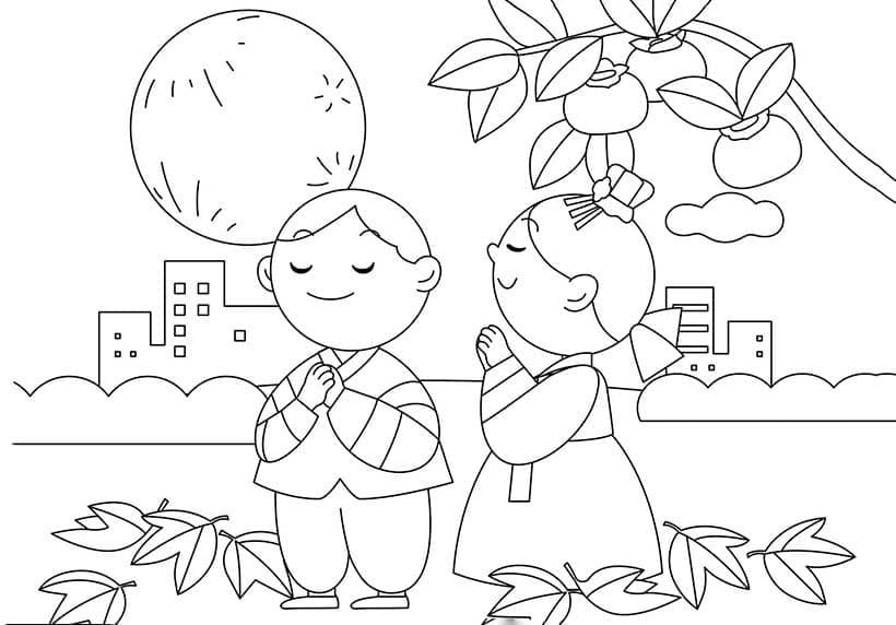 South Korea Chuseok coloring page