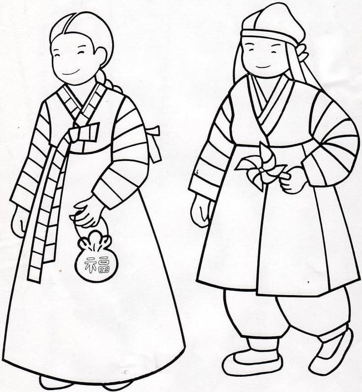 South Korean Hanbok coloring page