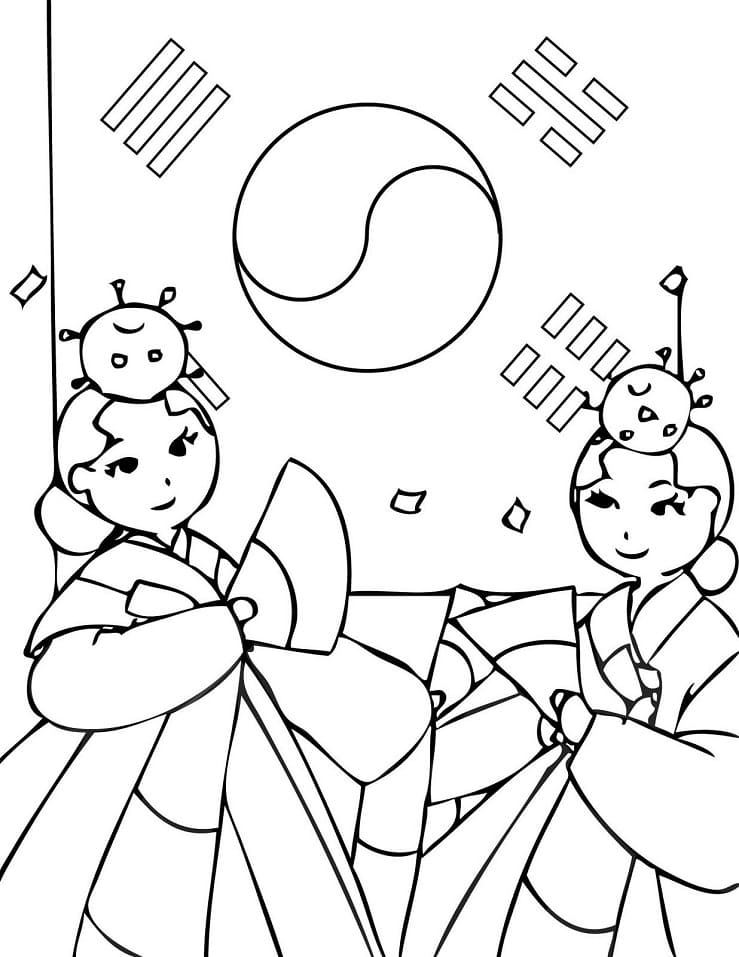 South Korean Women in Holiday coloring page