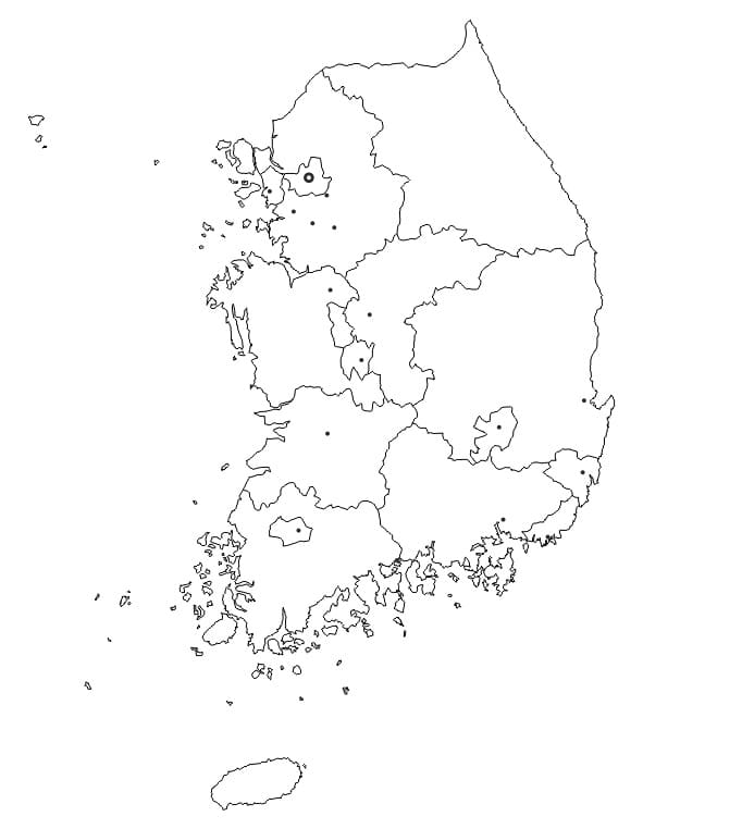 The Map of South Korea coloring page