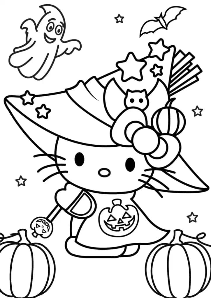 Adorable Halloween Hello Kitty coloring page