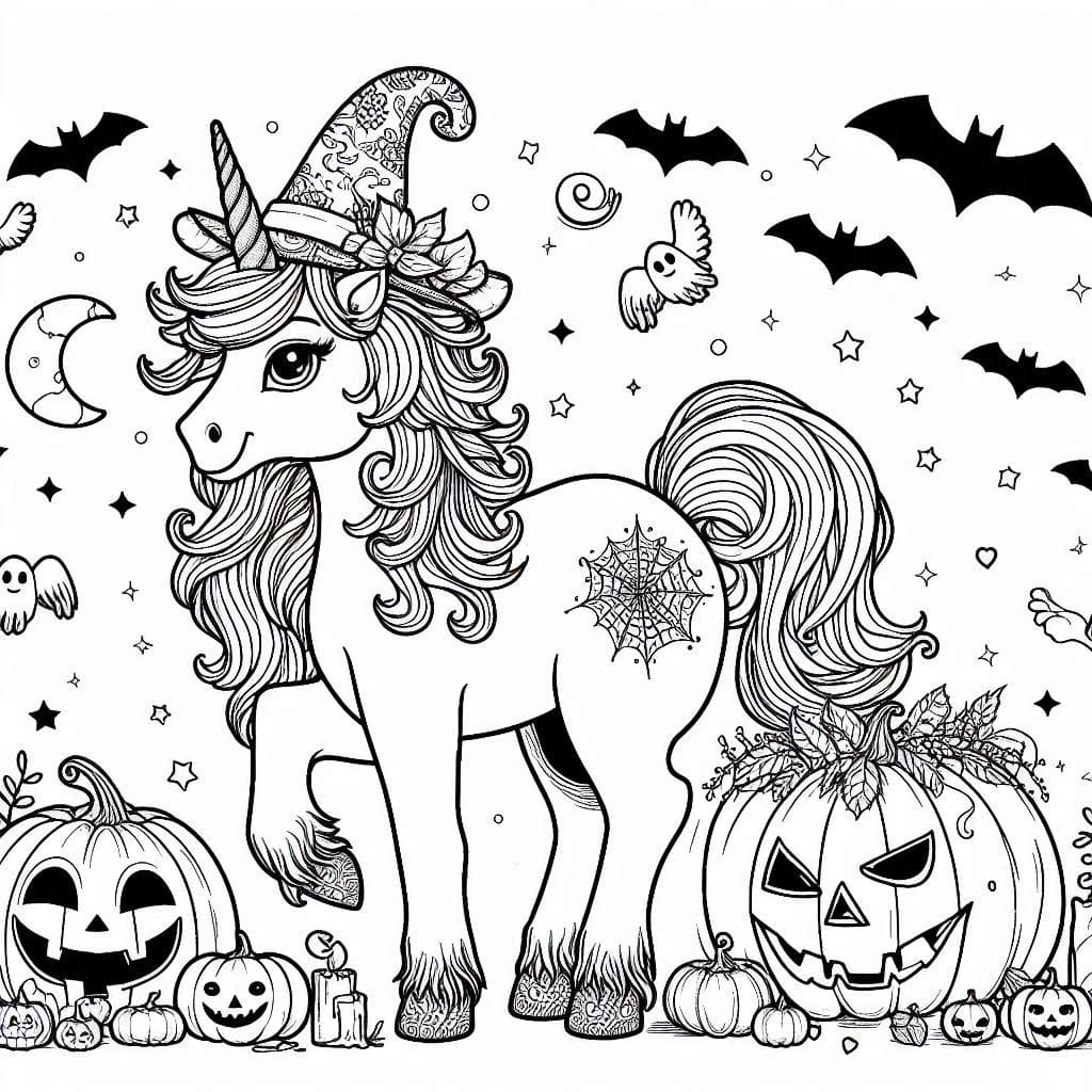 Amazing Halloween Unicorn coloring page