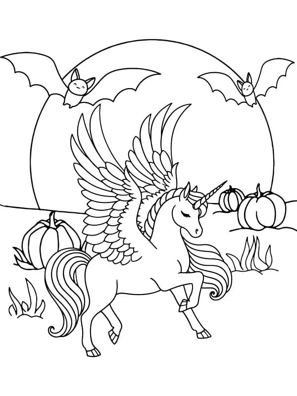 Beautiful Halloween Unicorn coloring page