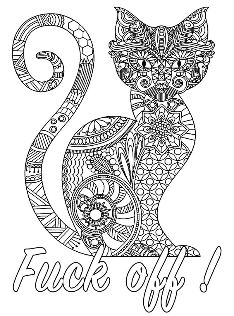 Cat and Swear Word coloring page