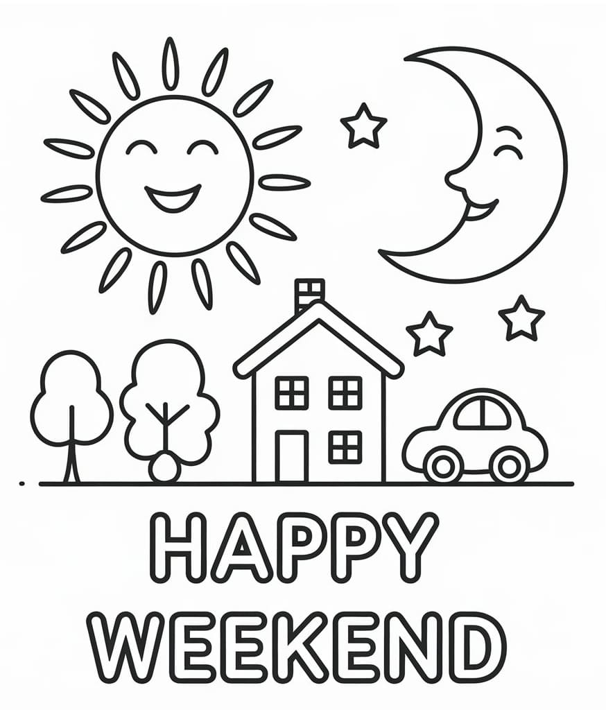 Cute Happy Weekend coloring page