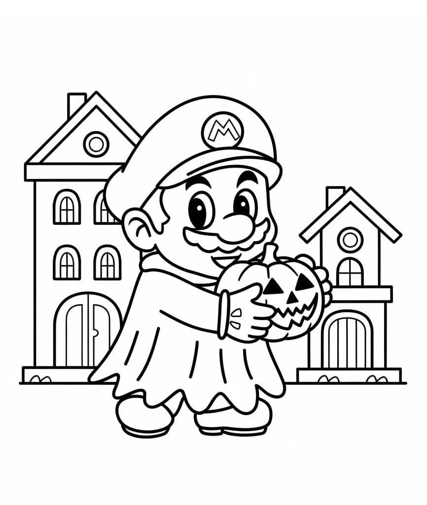 Cute Mario Halloween coloring page