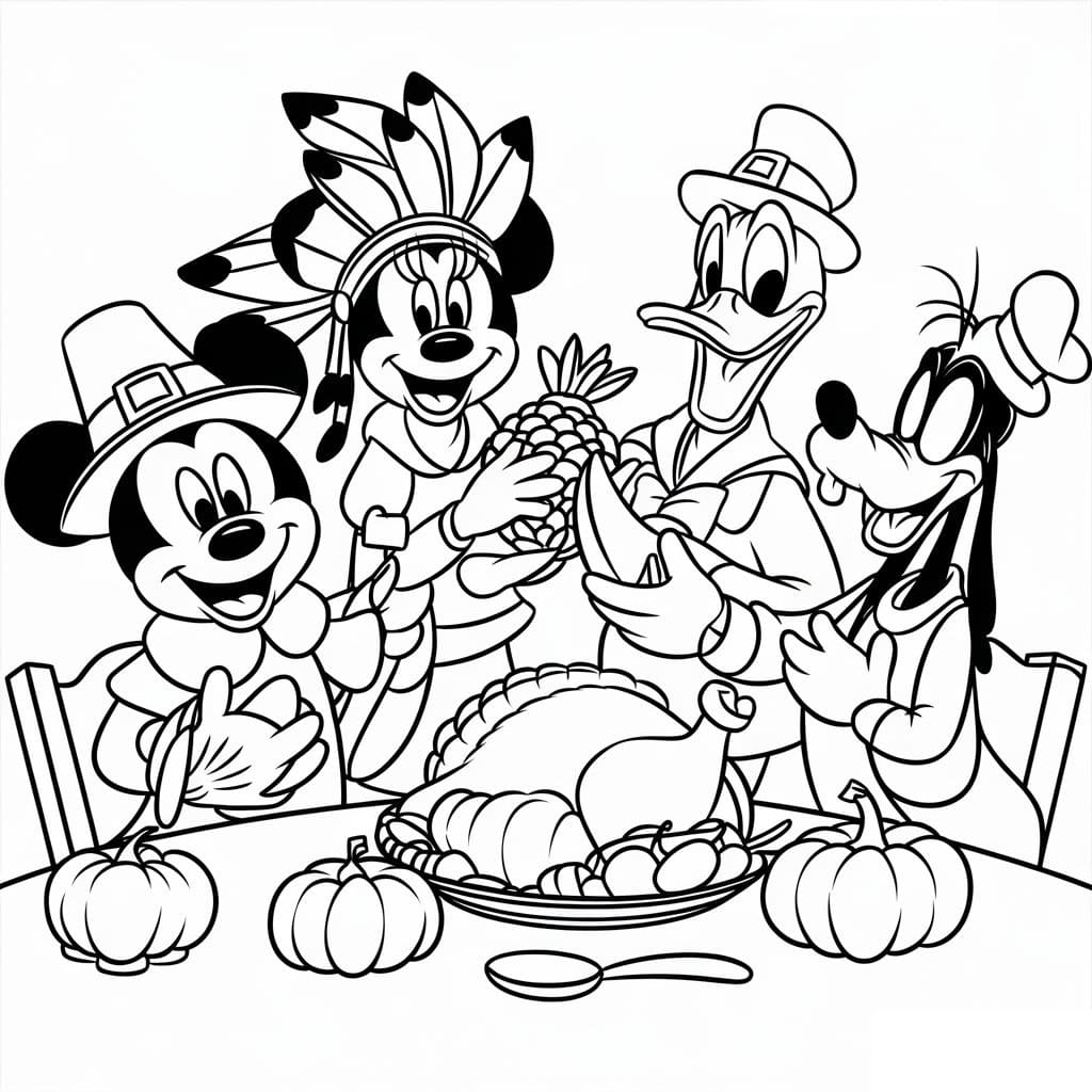 Disney Characters Thanksgiving coloring page