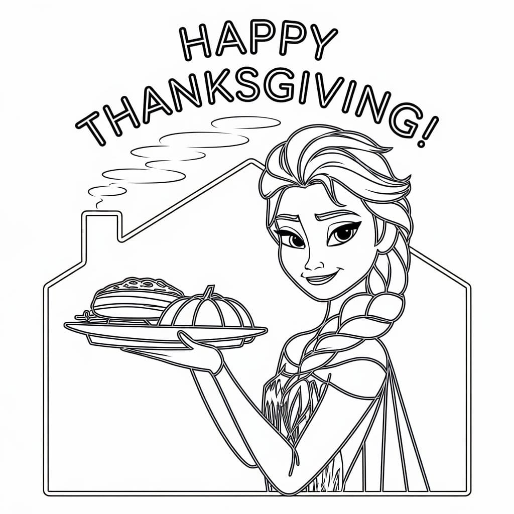 Disney Elsa on Thanksgiving coloring page