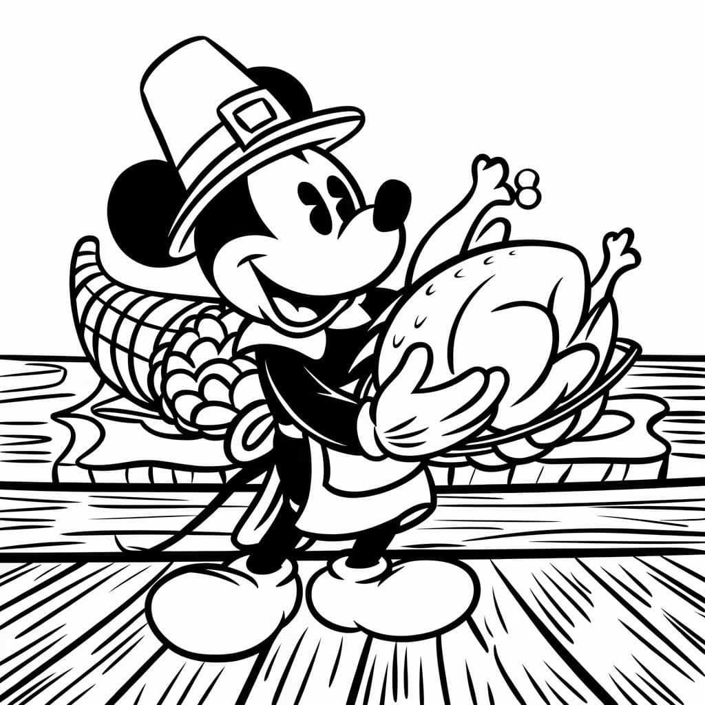 Disney Mickey on Thanksgiving coloring page