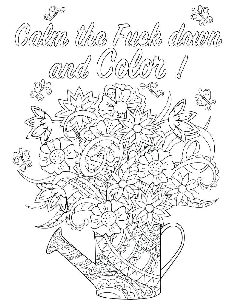 Flowers and Swear Word coloring page