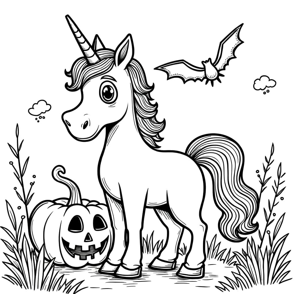 Funny Halloween Unicorn coloring page