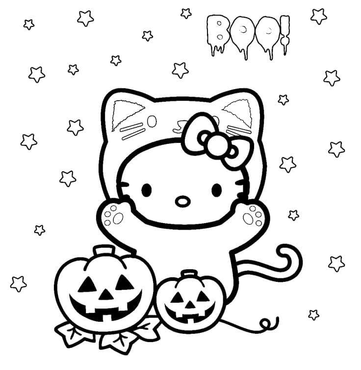 Halloween Hello Kitty Cat coloring page