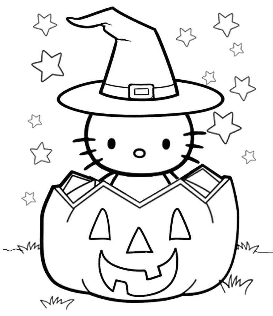 Halloween Hello Kitty on Pumpkin coloring page