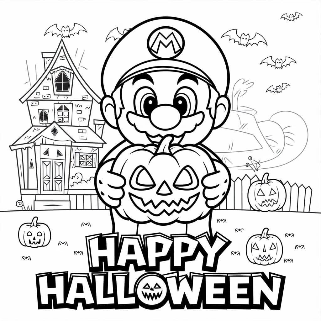 Happy Halloween Mario coloring page