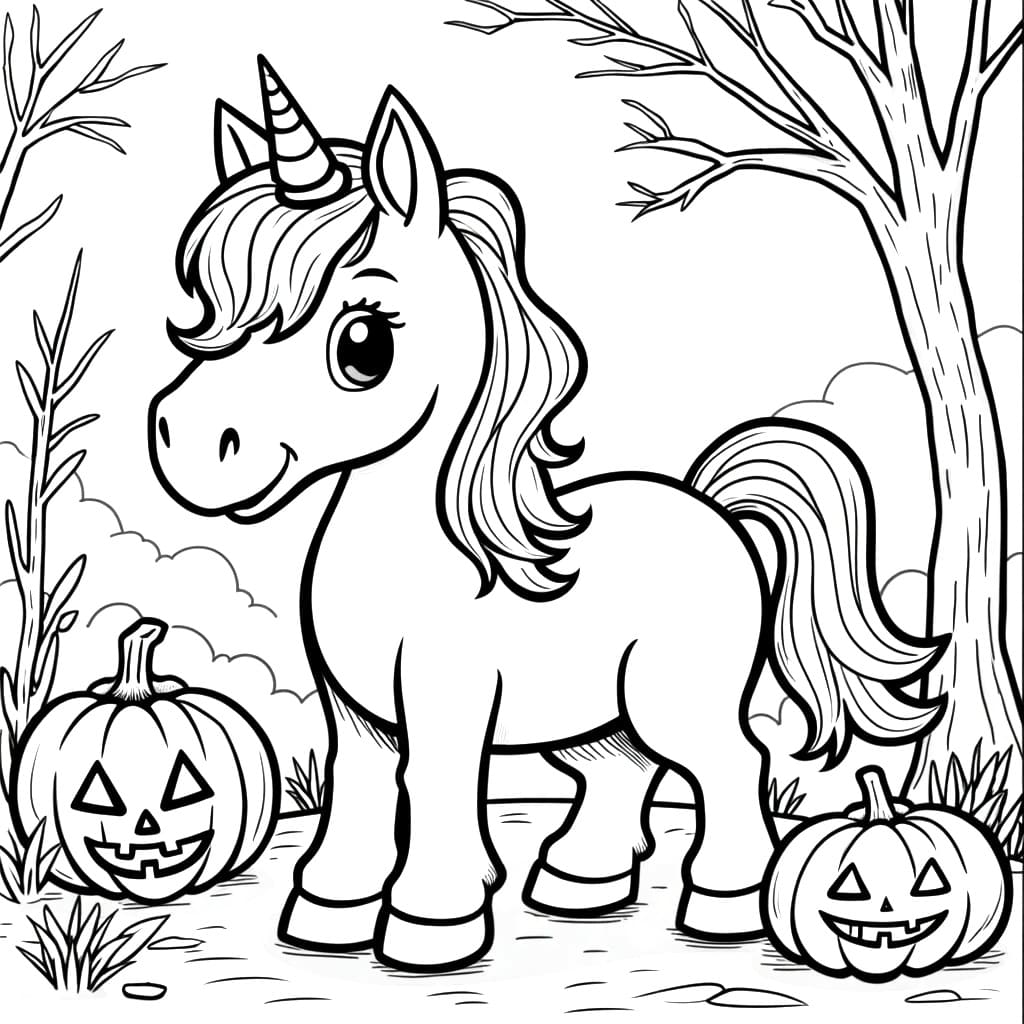 Happy Halloween Unicorn coloring page