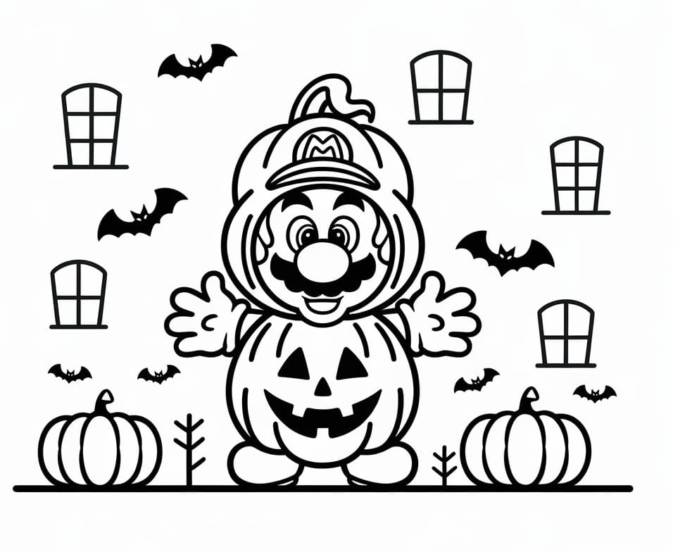 Happy Halloween With Mario coloring page