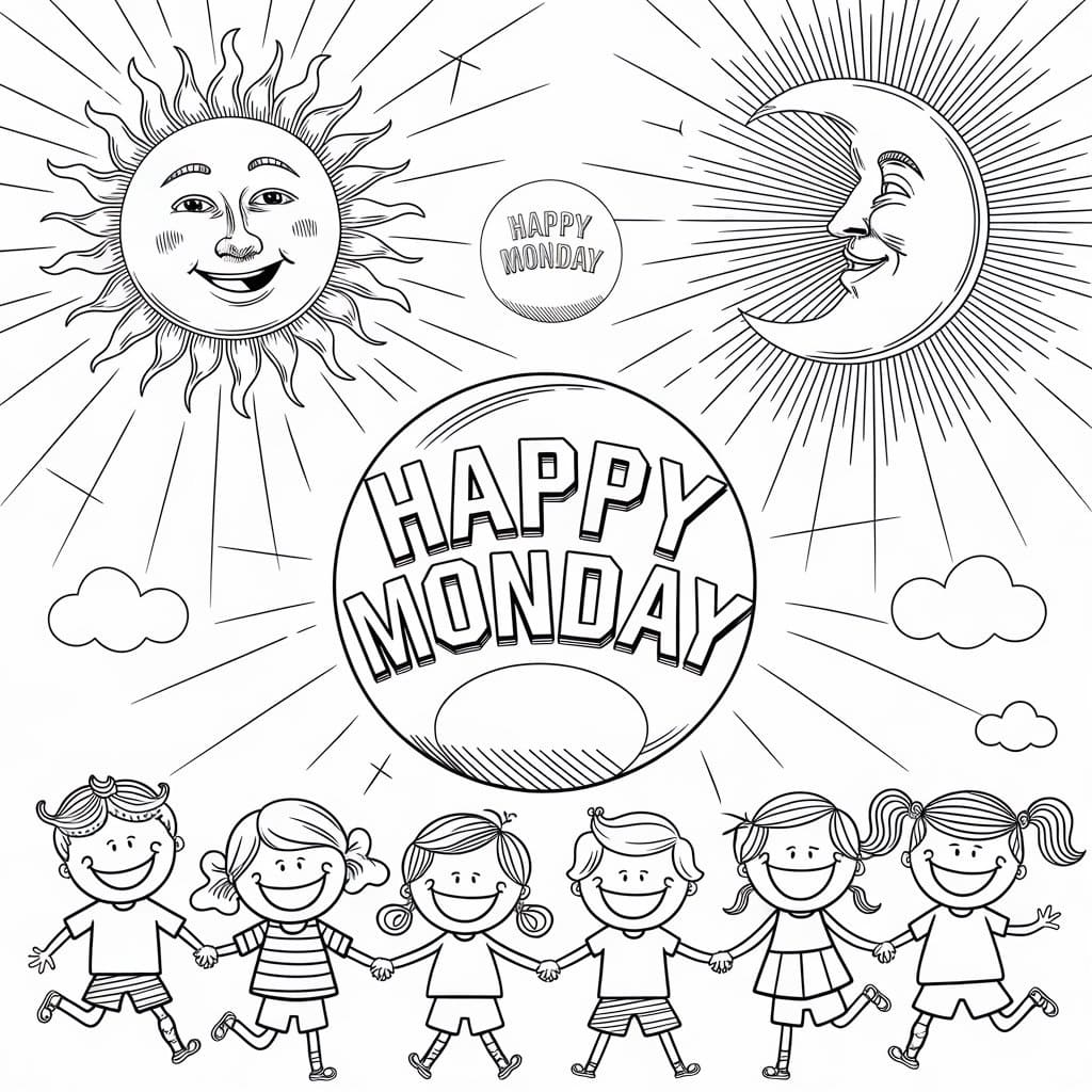 Happy Monday with Kids coloring page