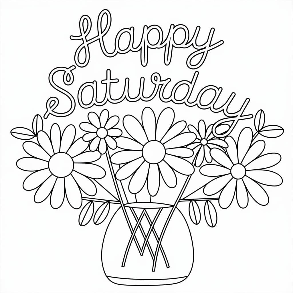 Happy Saturday Flowers coloring page