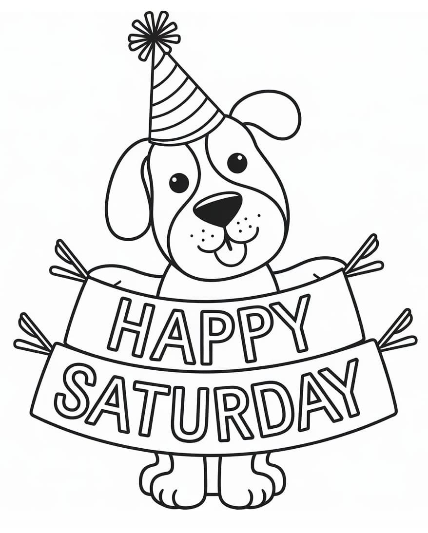 Happy Saturday Puppy coloring page