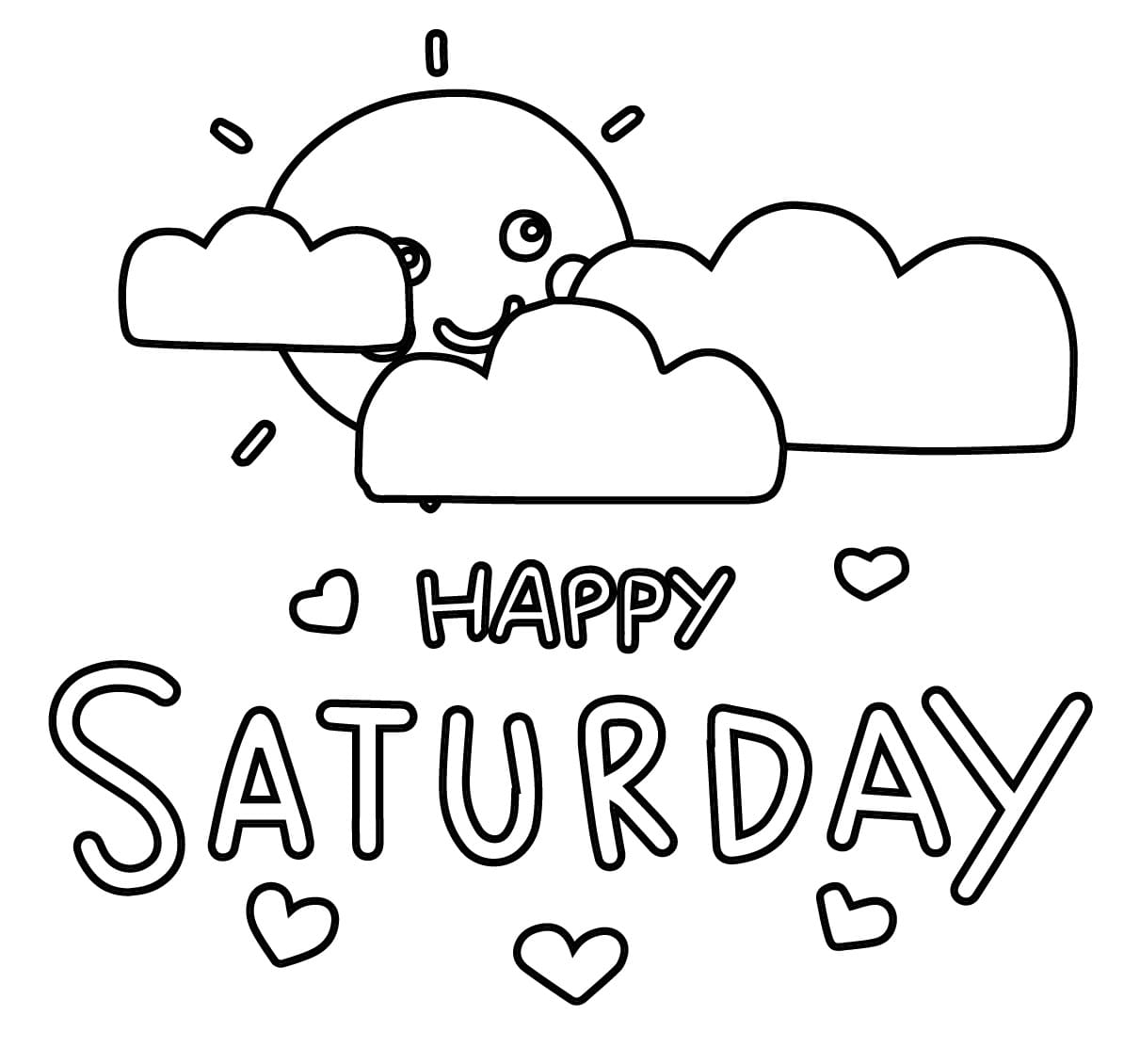 Happy Saturday with Cute Sun coloring page