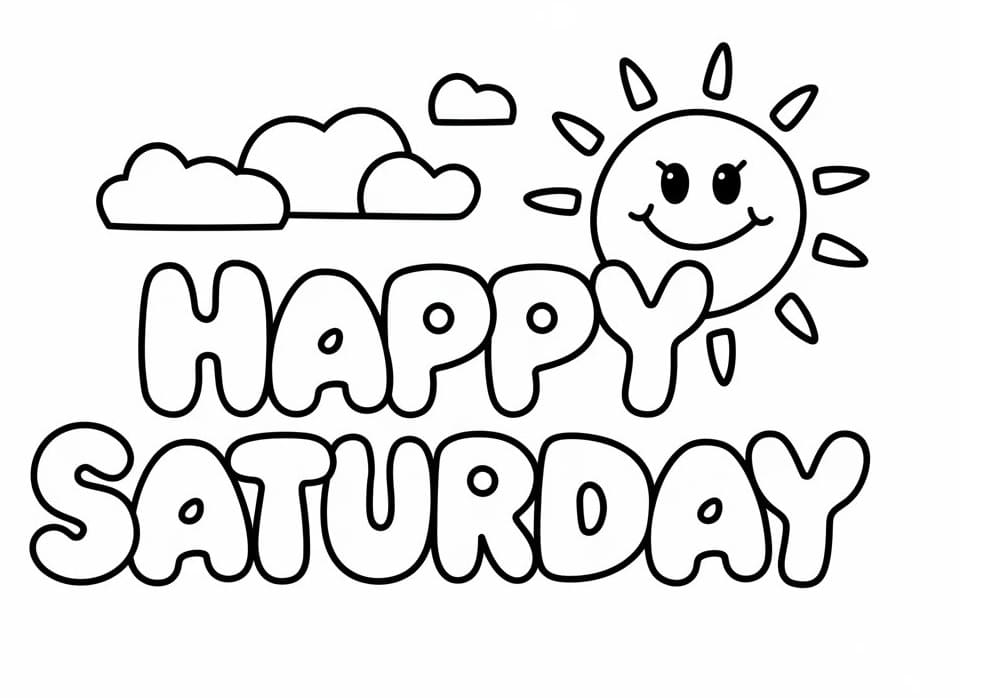 Happy Saturday with Sun and Cloud coloring page