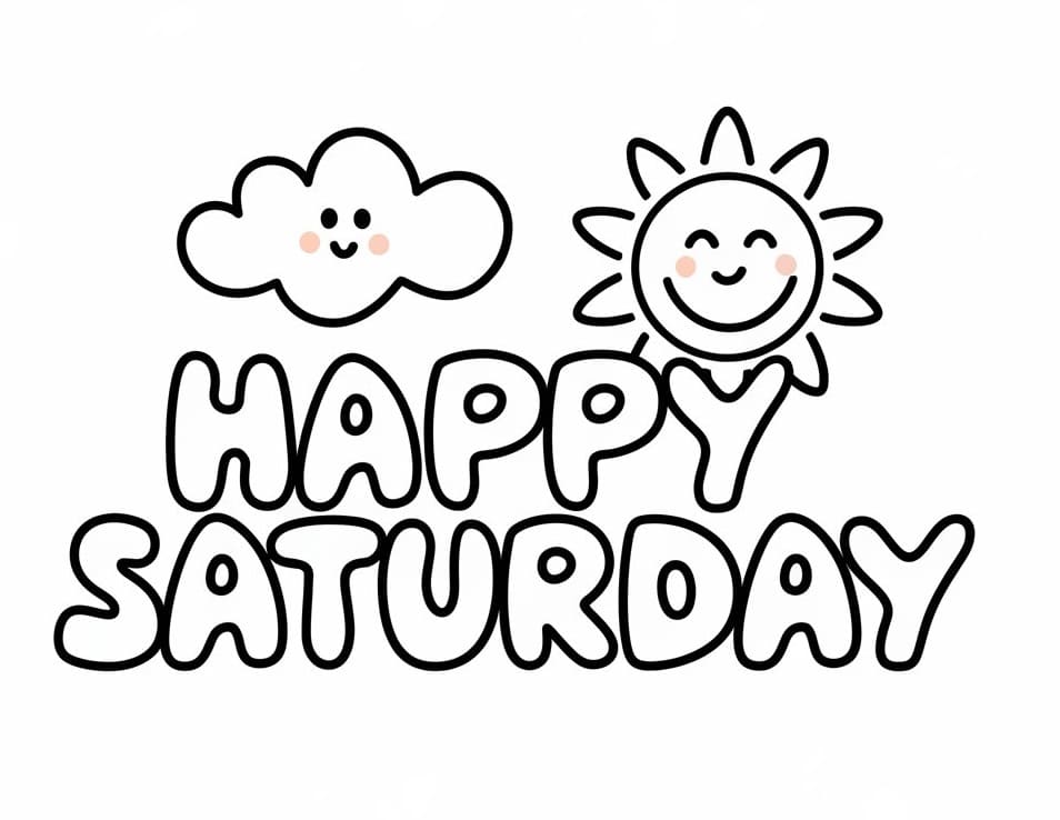 Happy Saturday with Sun coloring page