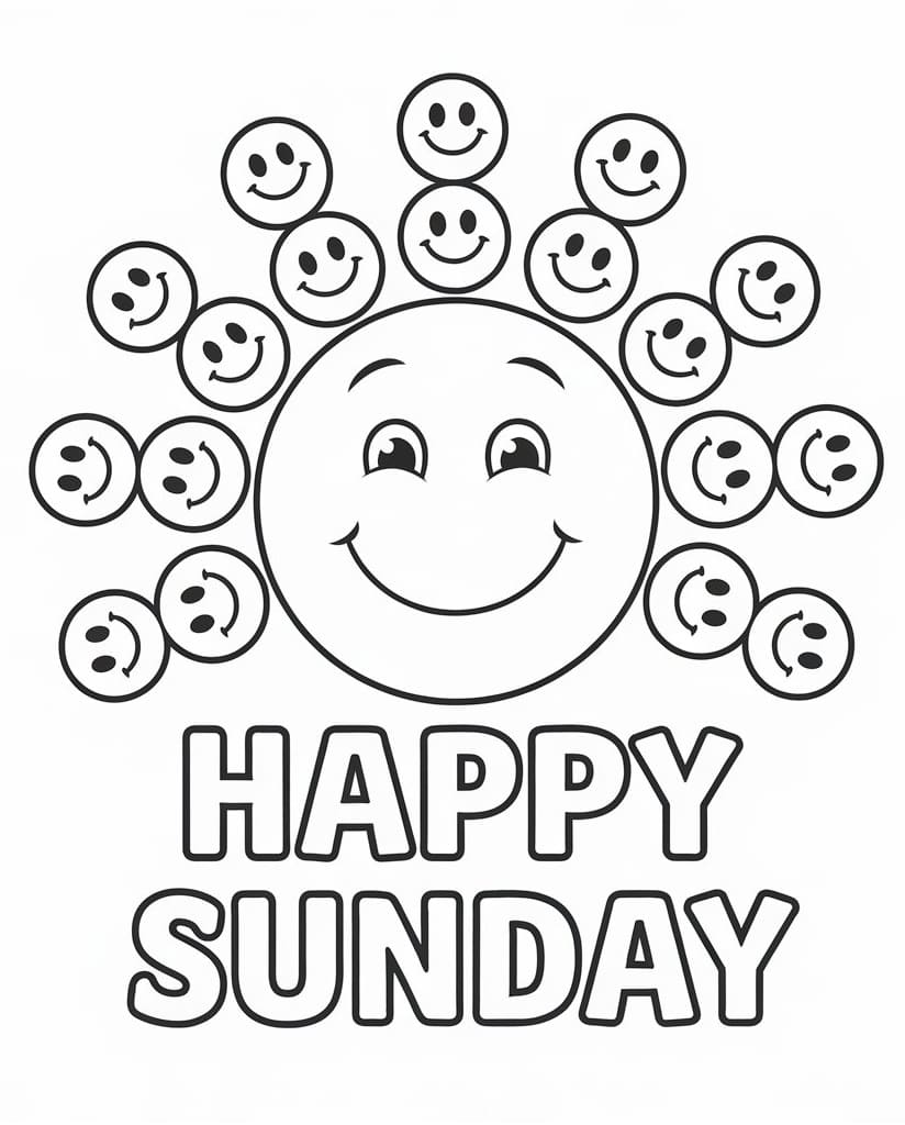 Happy Sunday Emojis coloring page