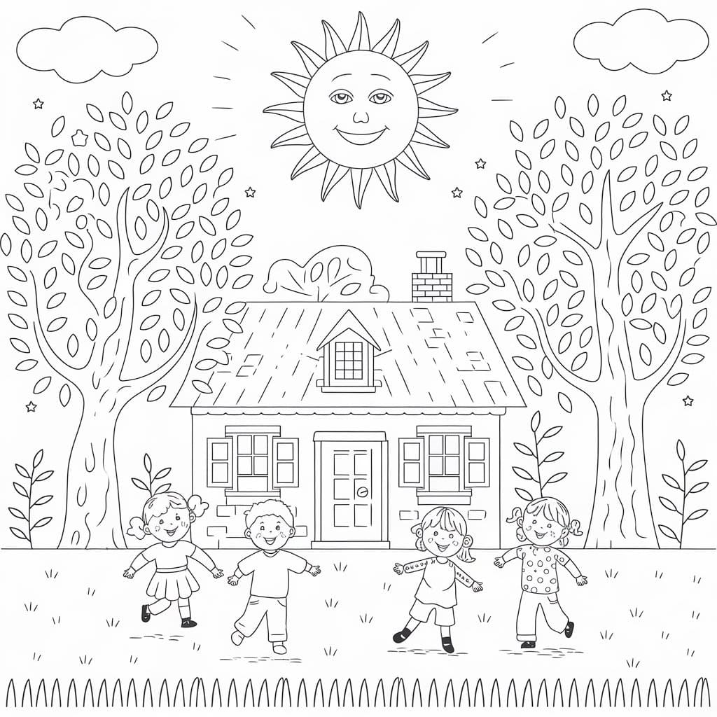 Happy Sunday with Kids coloring page