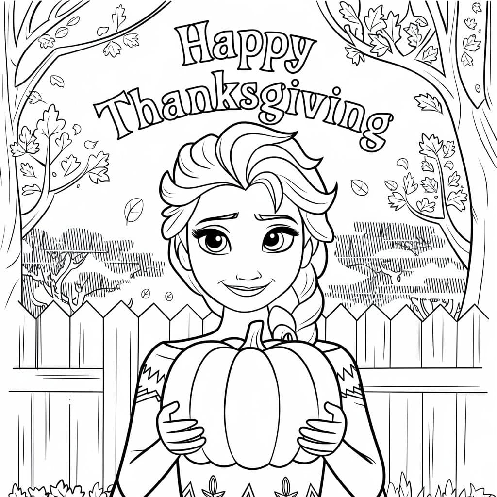 Happy Thanksgiving Elsa coloring page