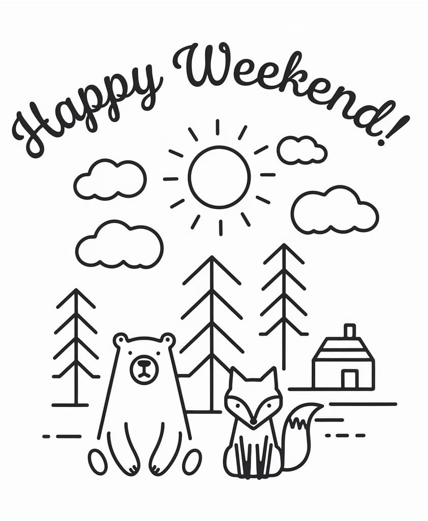 Happy Weekend Animals coloring page