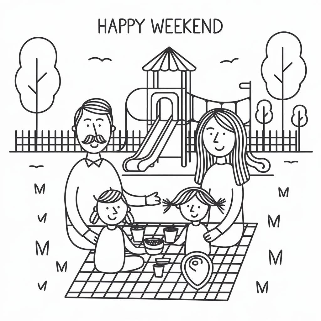 Happy Weekend with Family coloring page