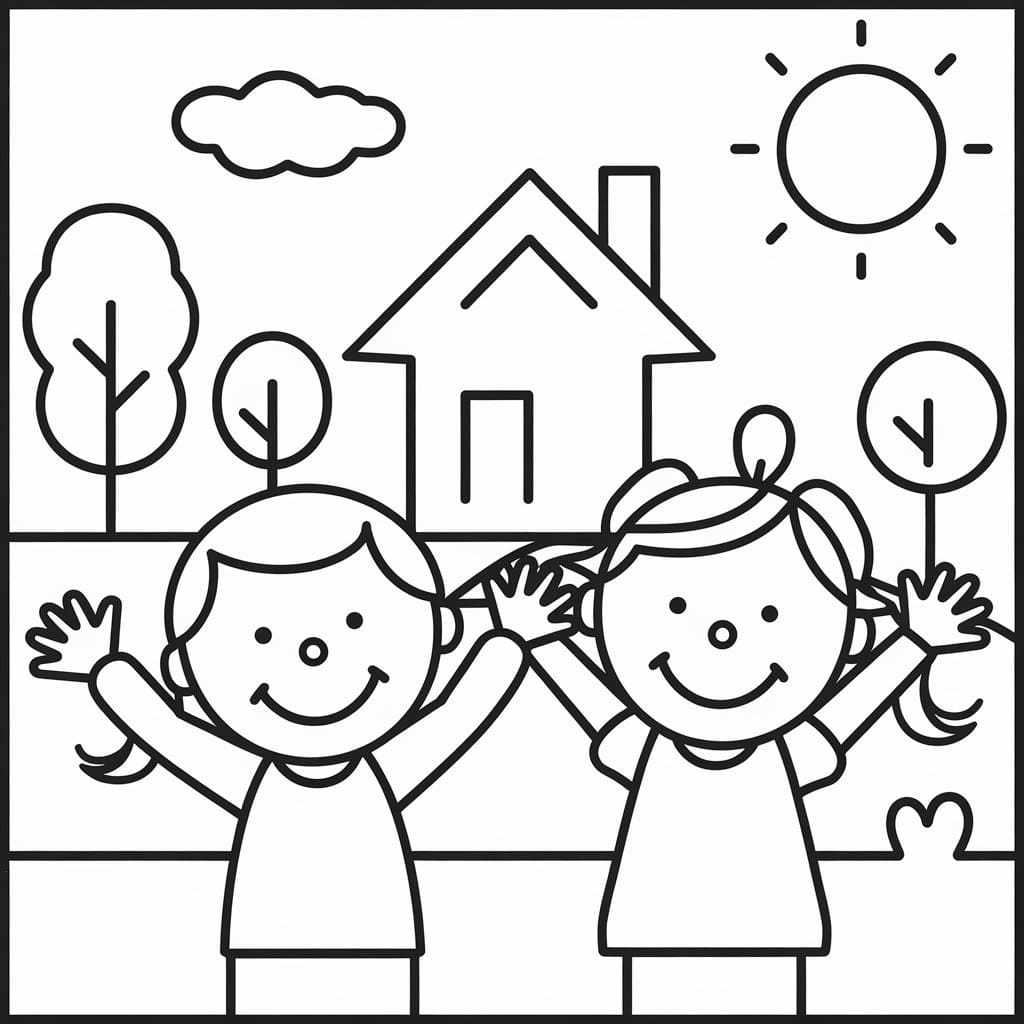 Happy Weekend with Kids coloring page