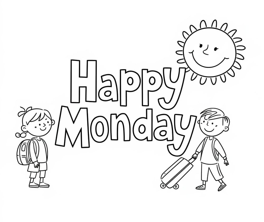 Kids and Happy Monday coloring page