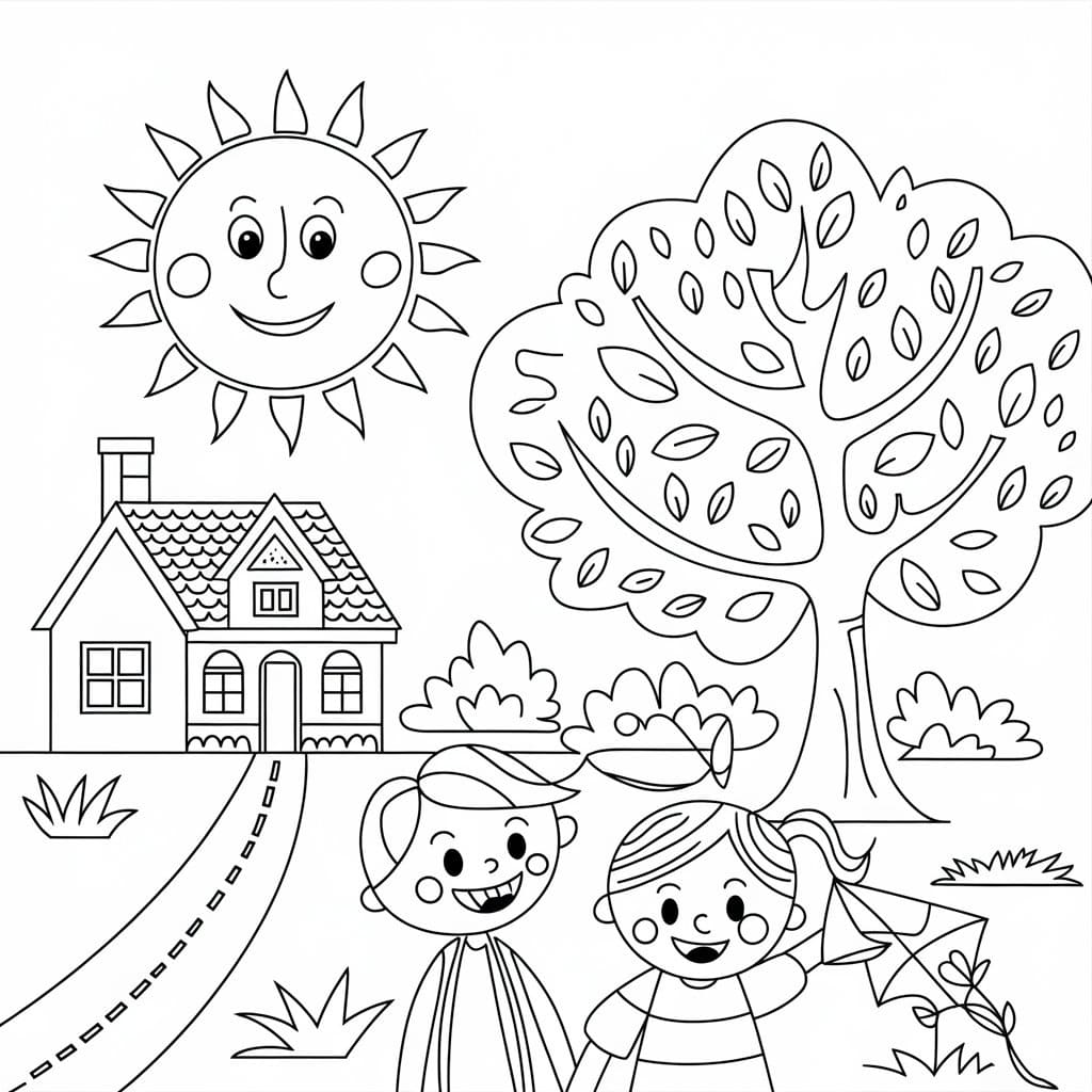 Kids and Happy Weekend coloring page