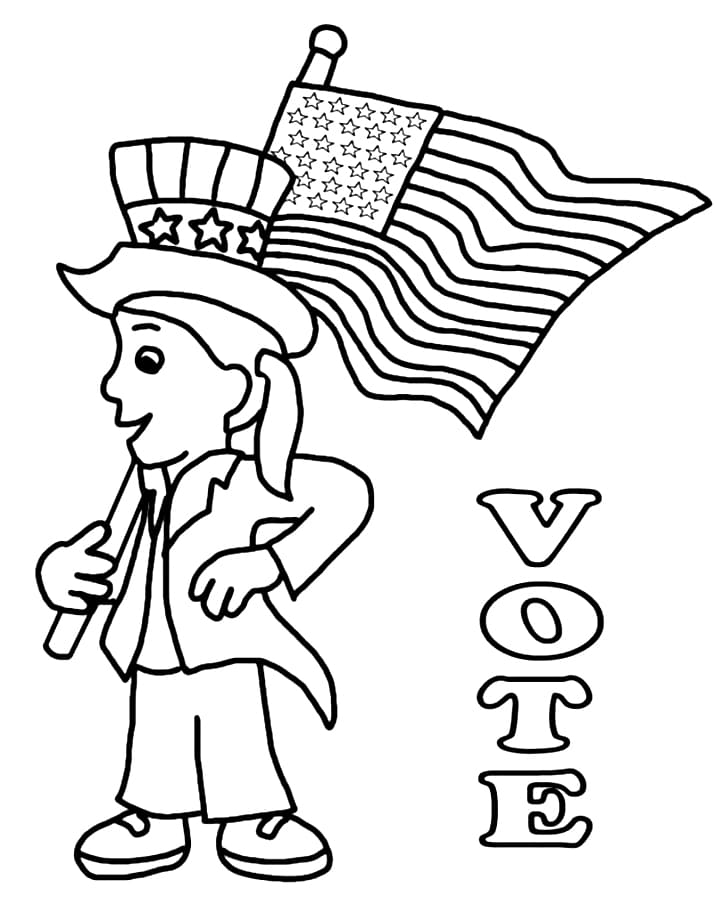 Little Girl on Election Day coloring page