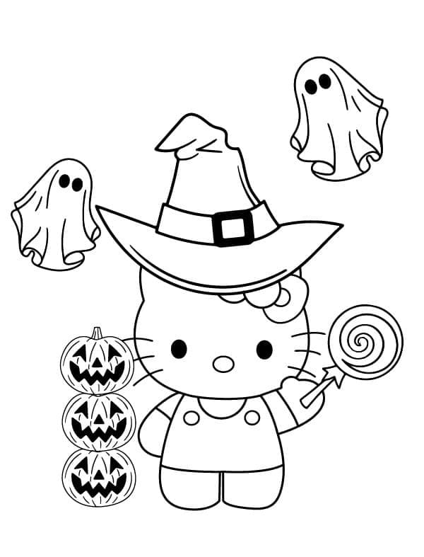 Lovely Halloween Hello Kitty coloring page