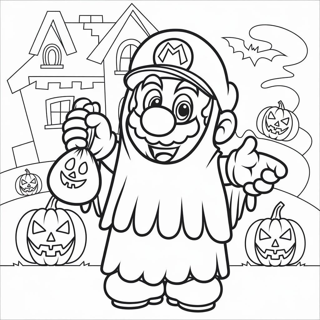 Mario and Halloween Constume coloring page