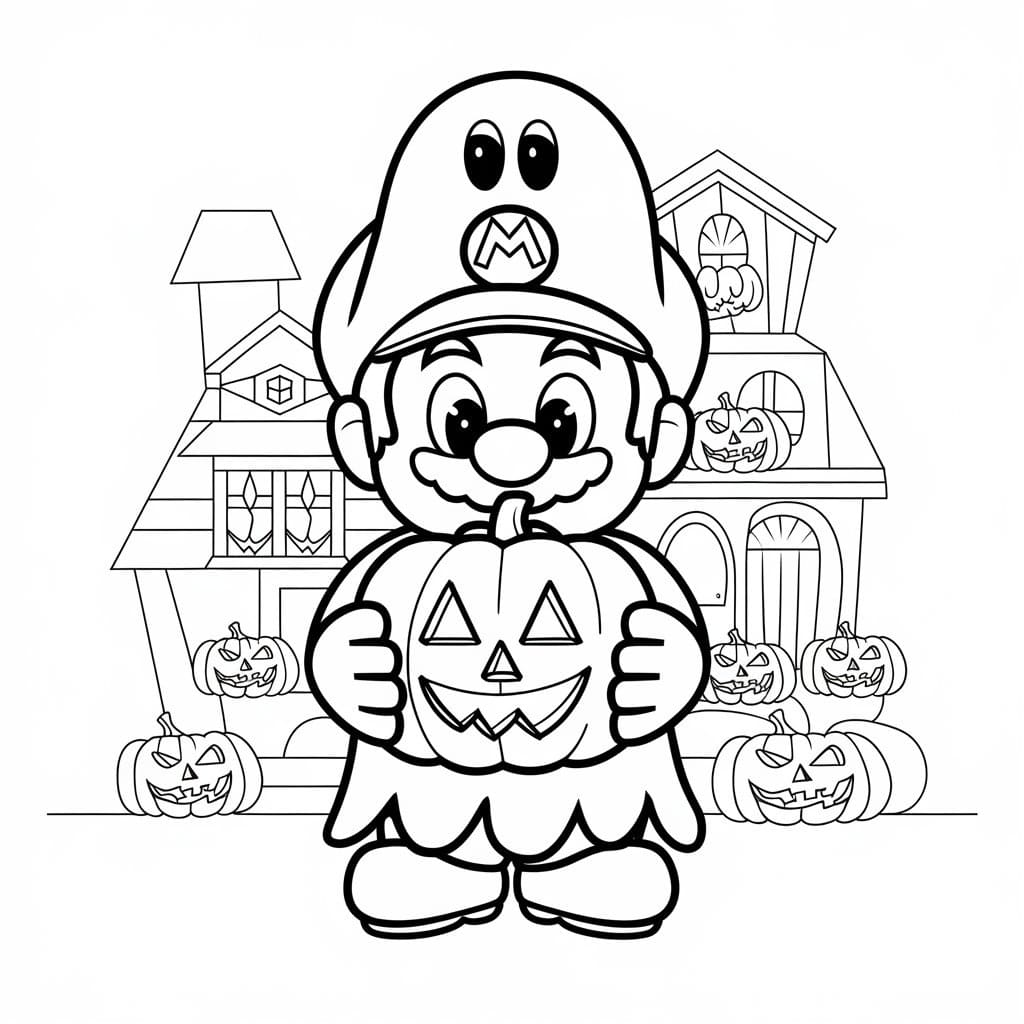 Mario on Halloween Holiday coloring page