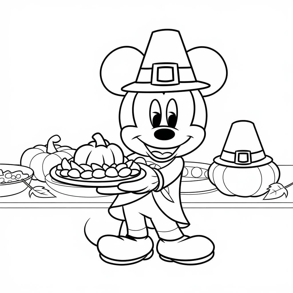 Mickey on Thanksgiving coloring page