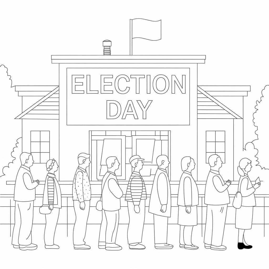 People on Election Day coloring page