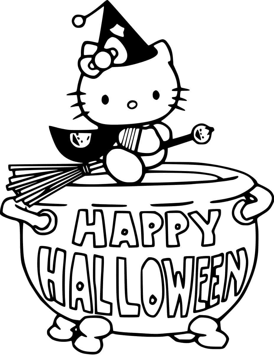 Pretty Halloween Hello Kitty coloring page