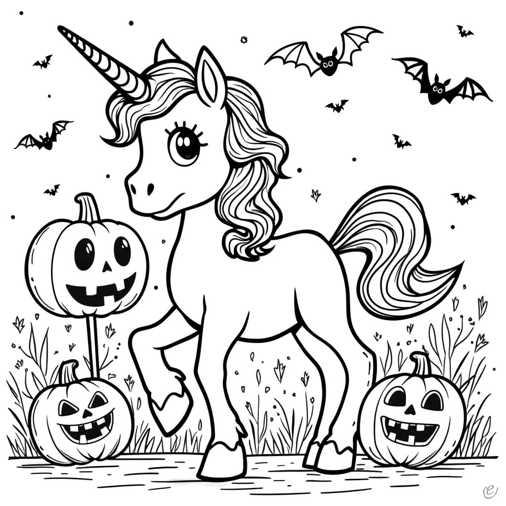 Pretty Halloween Unicorn coloring page