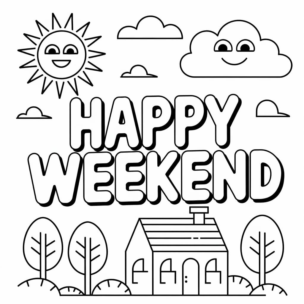 Print Happy Weekend coloring page