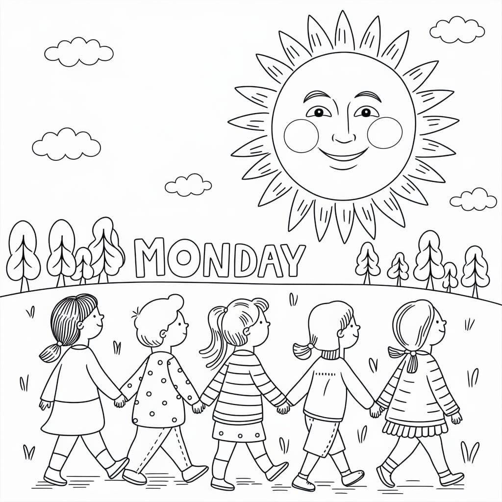 Printable Happy Monday coloring page