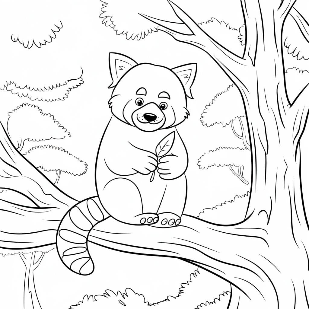 Red Panda with A Leaf coloring page