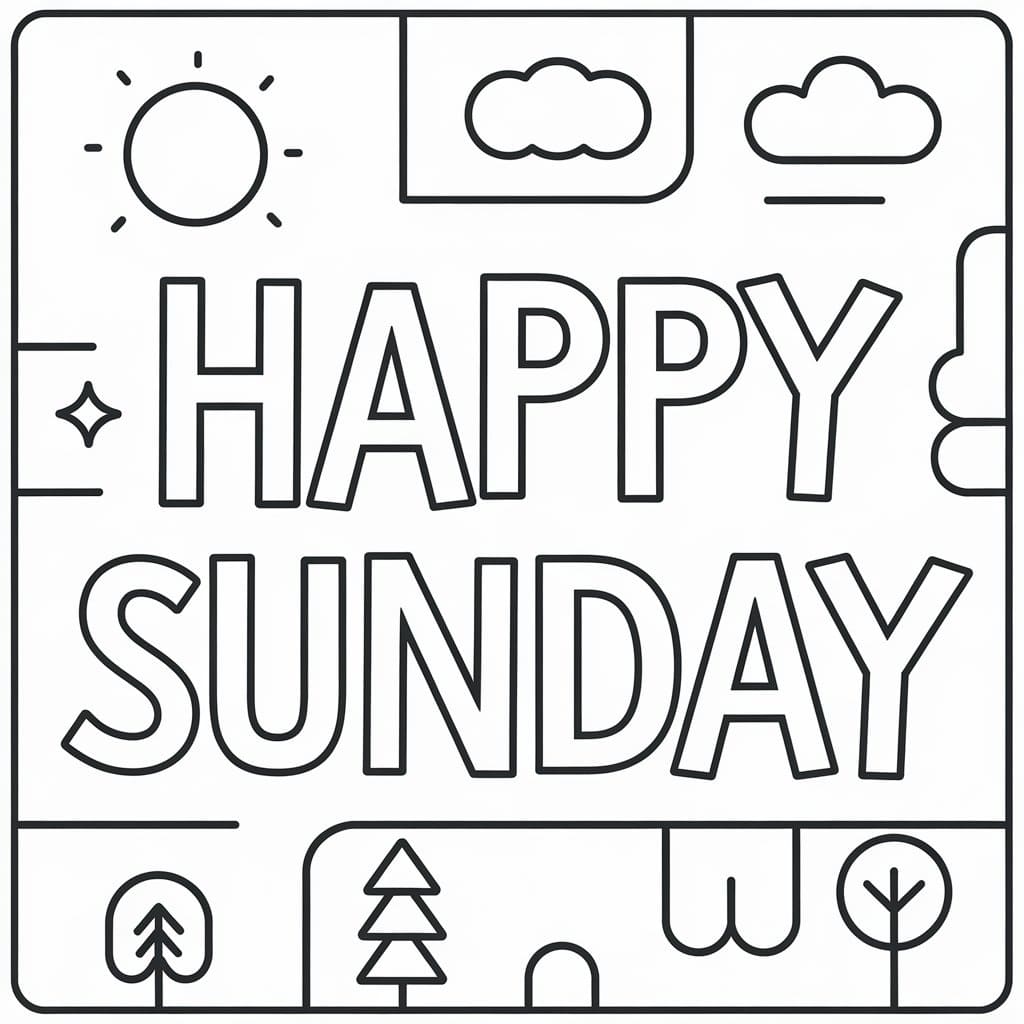 Simple Happy Sunday coloring page