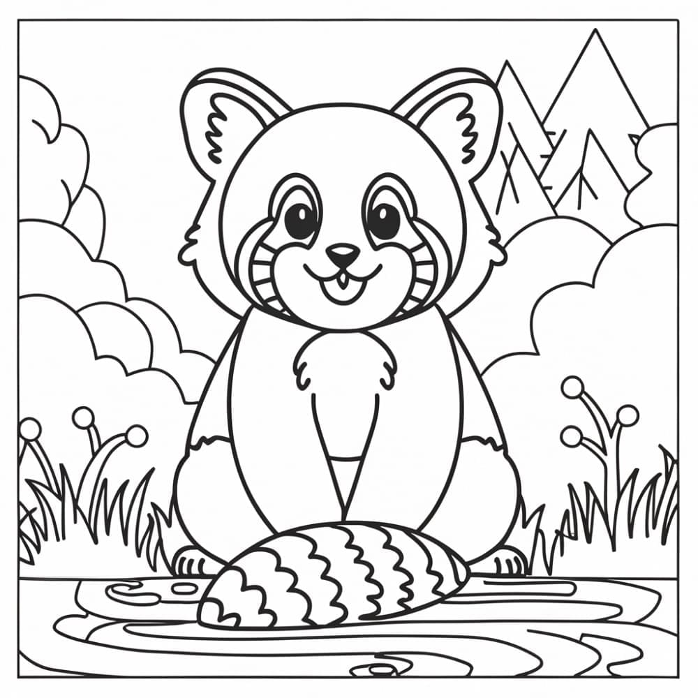 Smiling Red Panda coloring page