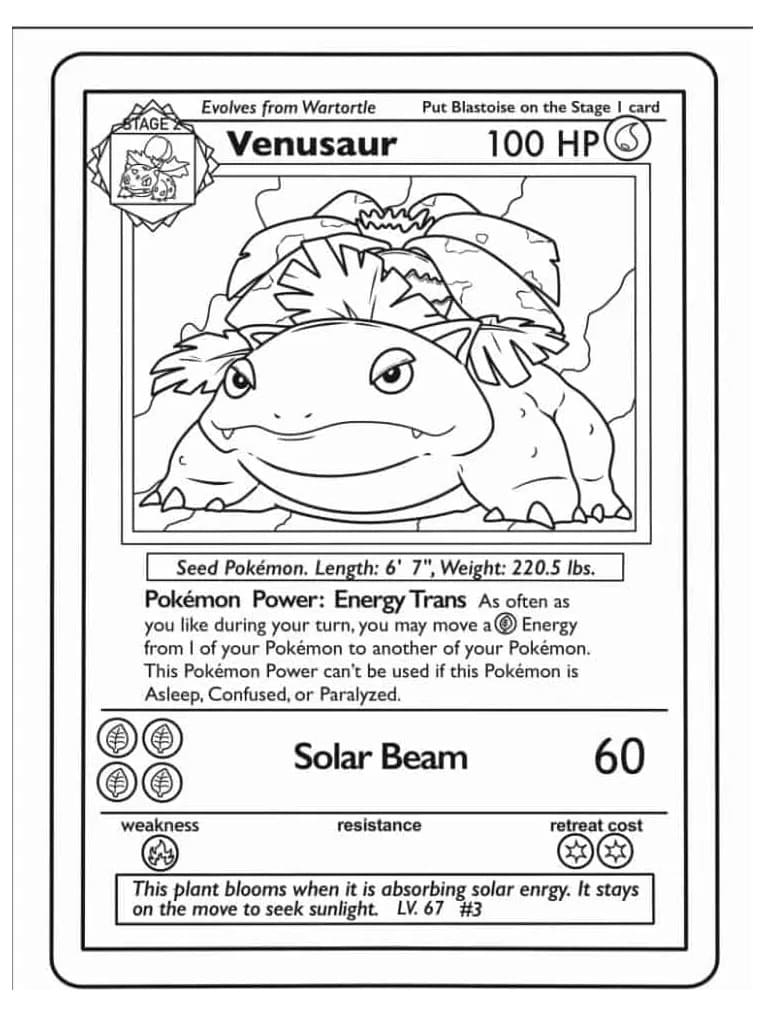 Venusaur Pokemon Card coloring page