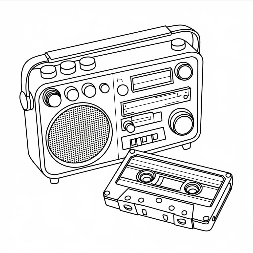 Y2K Radio and Cassette coloring page